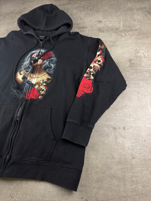 WILD "Santa Muerte" Graphic Zip Hoodie - Washed Black