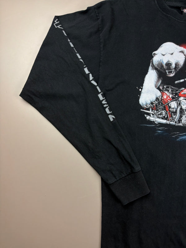 Harley-Davidson 2012 "Prince George Canada" Polar Bear Graphic Longsleeve - All Black / Biker Cyber Grunge
