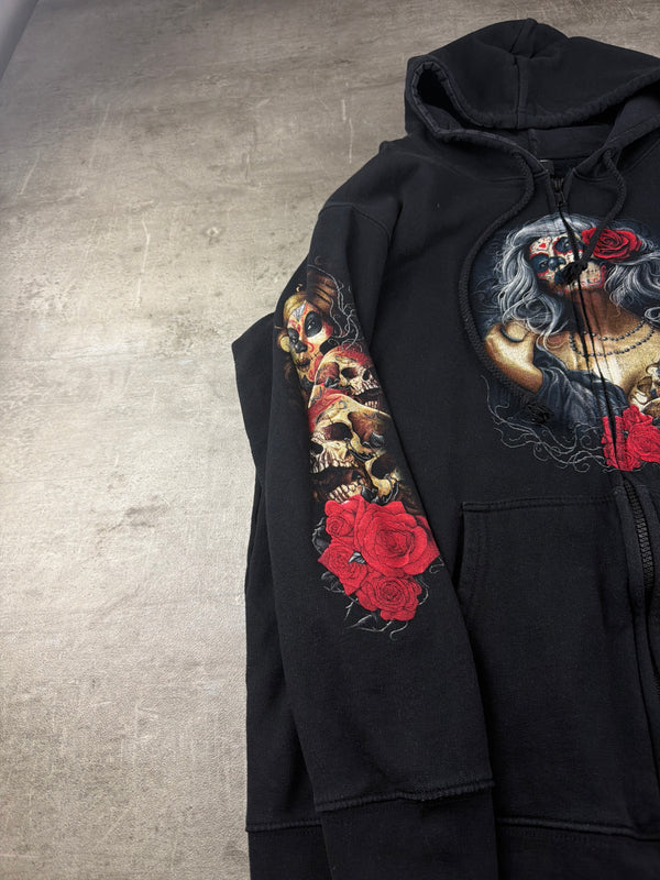 WILD "Santa Muerte" Graphic Zip Hoodie - Washed Black