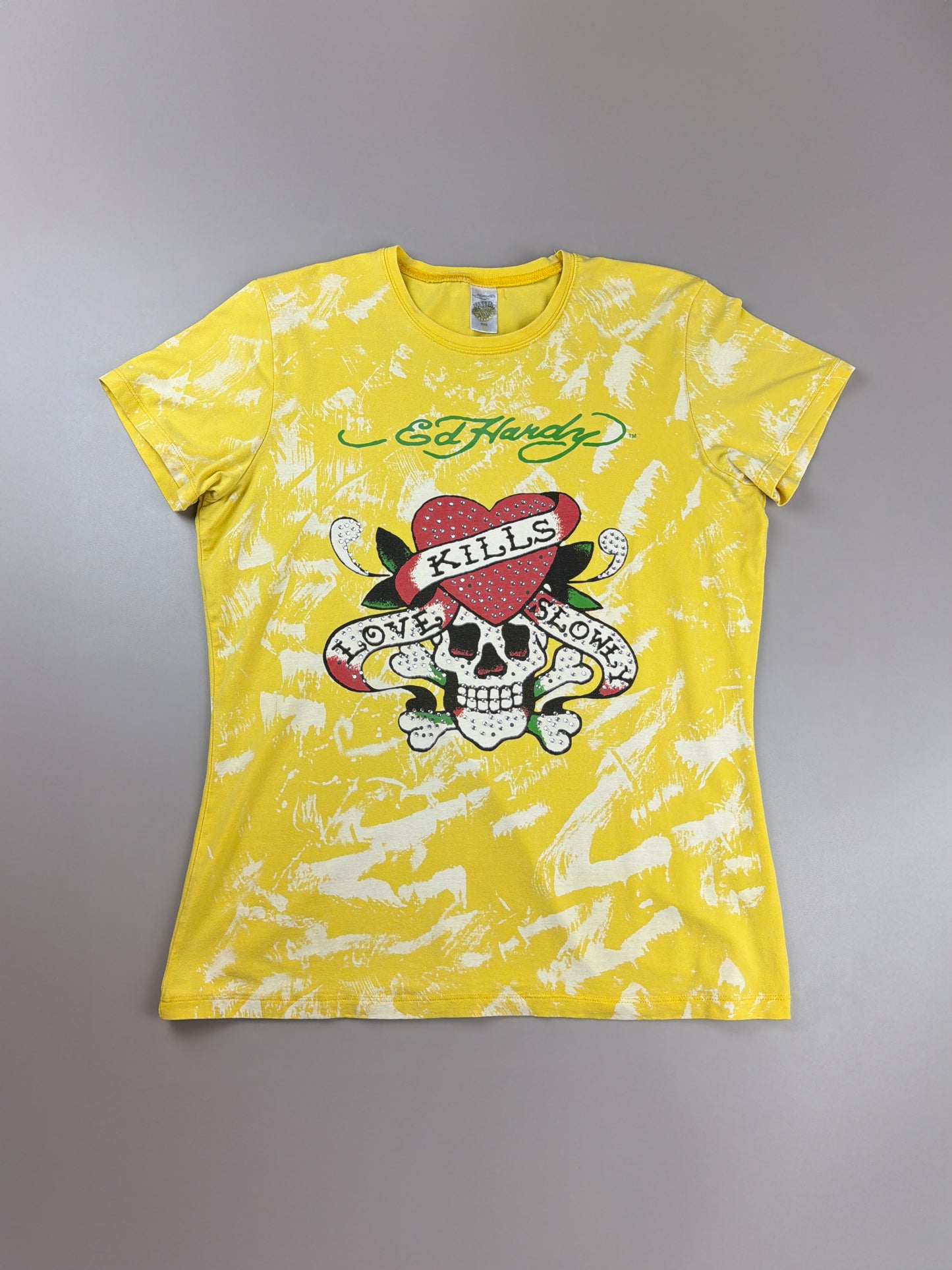 Ed Hardy Vintage "Love Kills Slowly" Graphic Tee - Yellow Wash / Cyber Y2K