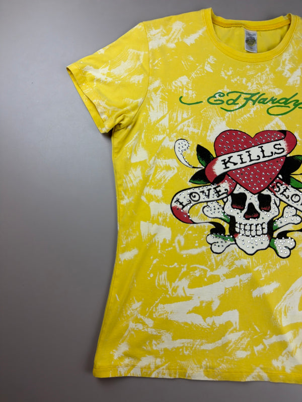 Ed Hardy Vintage "Love Kills Slowly" Graphic Tee - Yellow Wash / Cyber Y2K