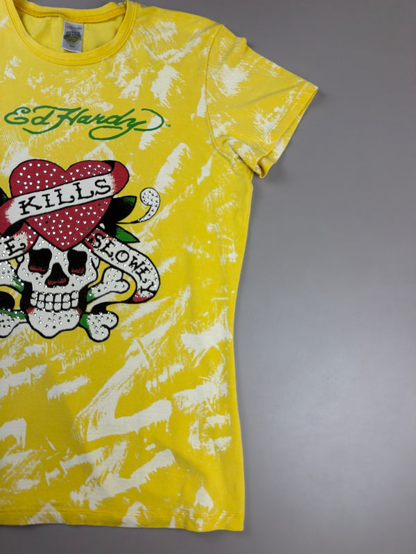 Ed Hardy Vintage "Love Kills Slowly" Graphic Tee - Yellow Wash / Cyber Y2K