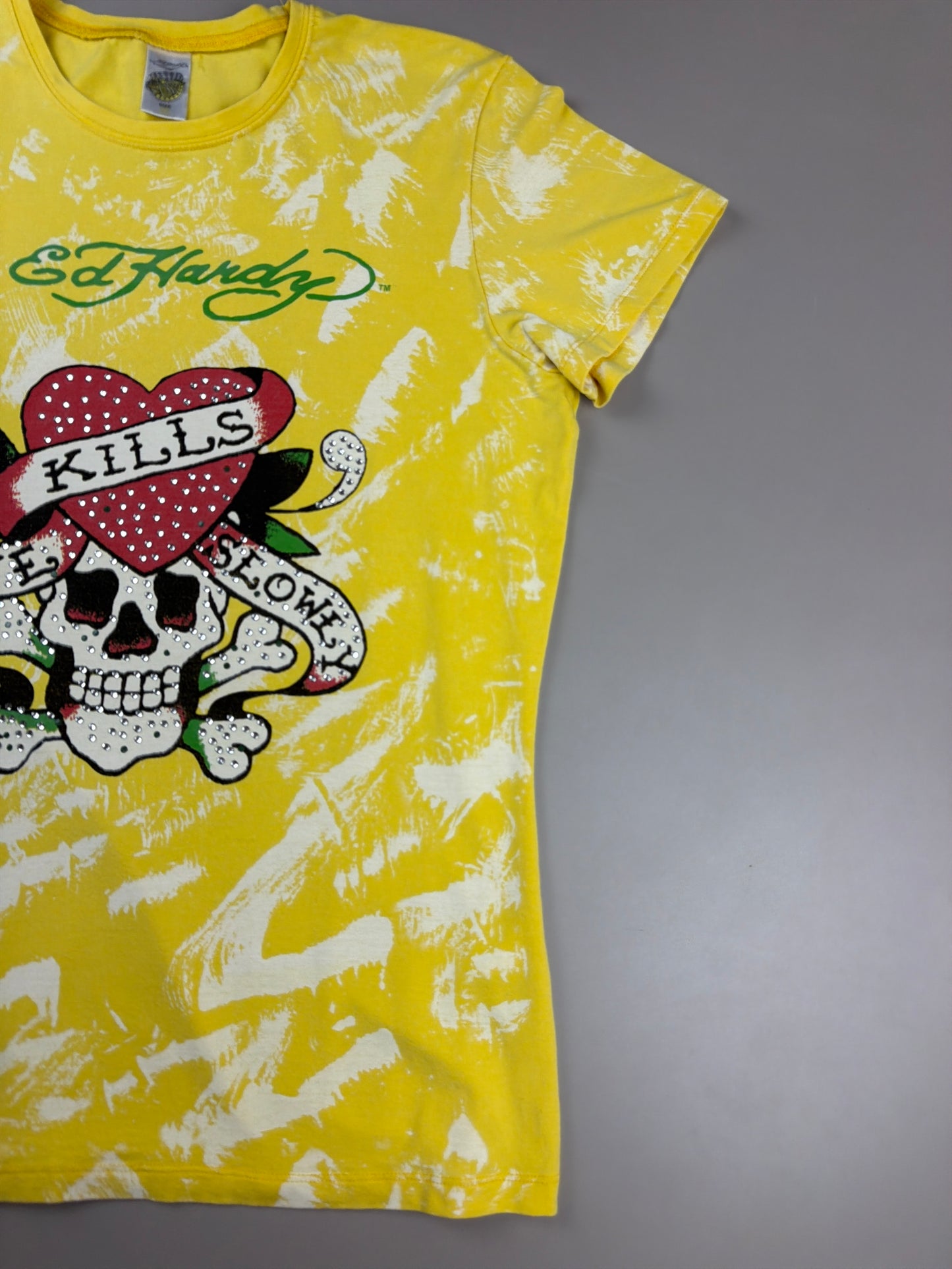 Ed Hardy Vintage "Love Kills Slowly" Graphic Tee - Yellow Wash / Cyber Y2K