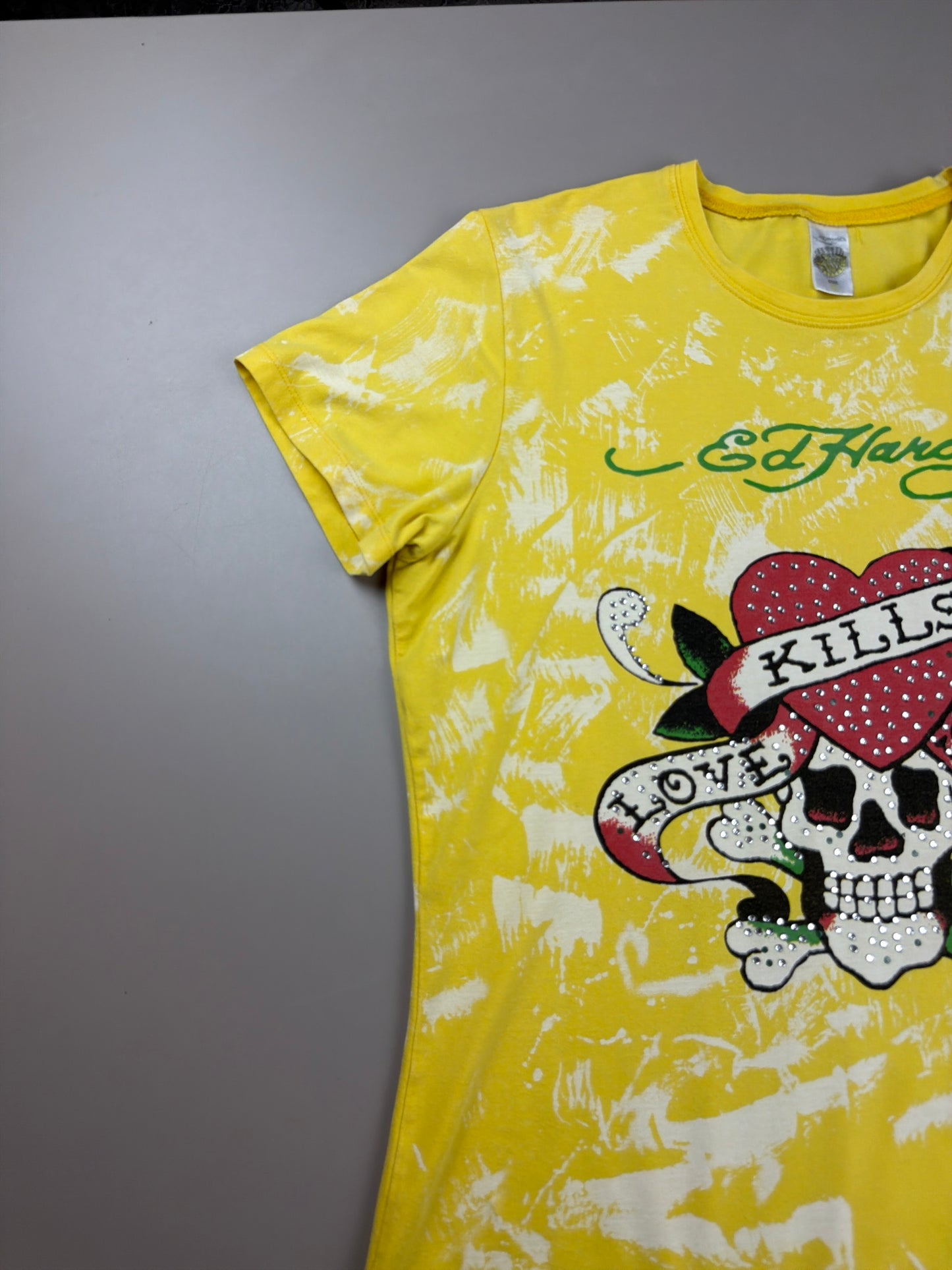 Ed Hardy Vintage "Love Kills Slowly" Graphic Tee - Yellow Wash / Cyber Y2K