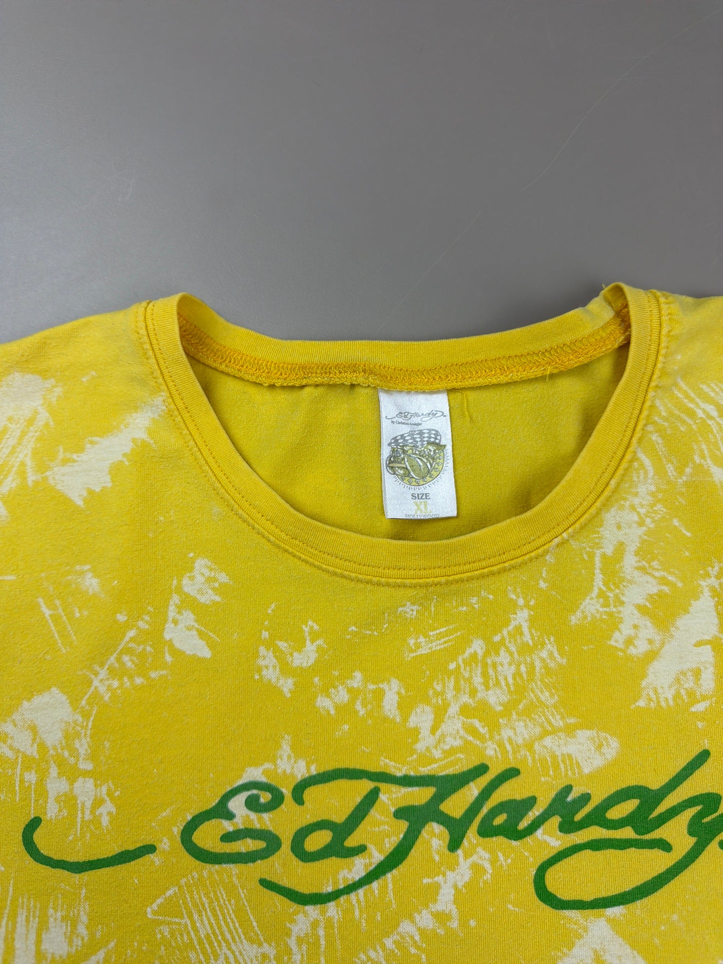 Ed Hardy Vintage "Love Kills Slowly" Graphic Tee - Yellow Wash / Cyber Y2K