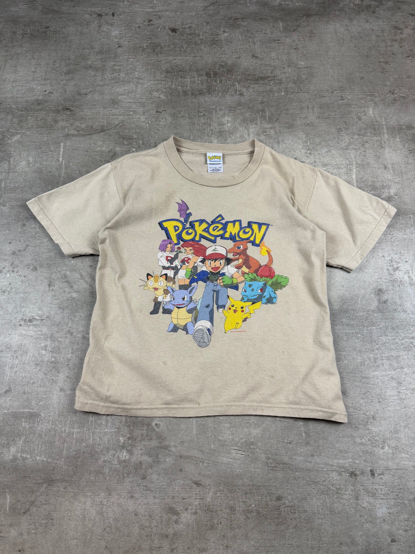 Vintage 1999 Pokémon Character Group Graphic Tee – Beige