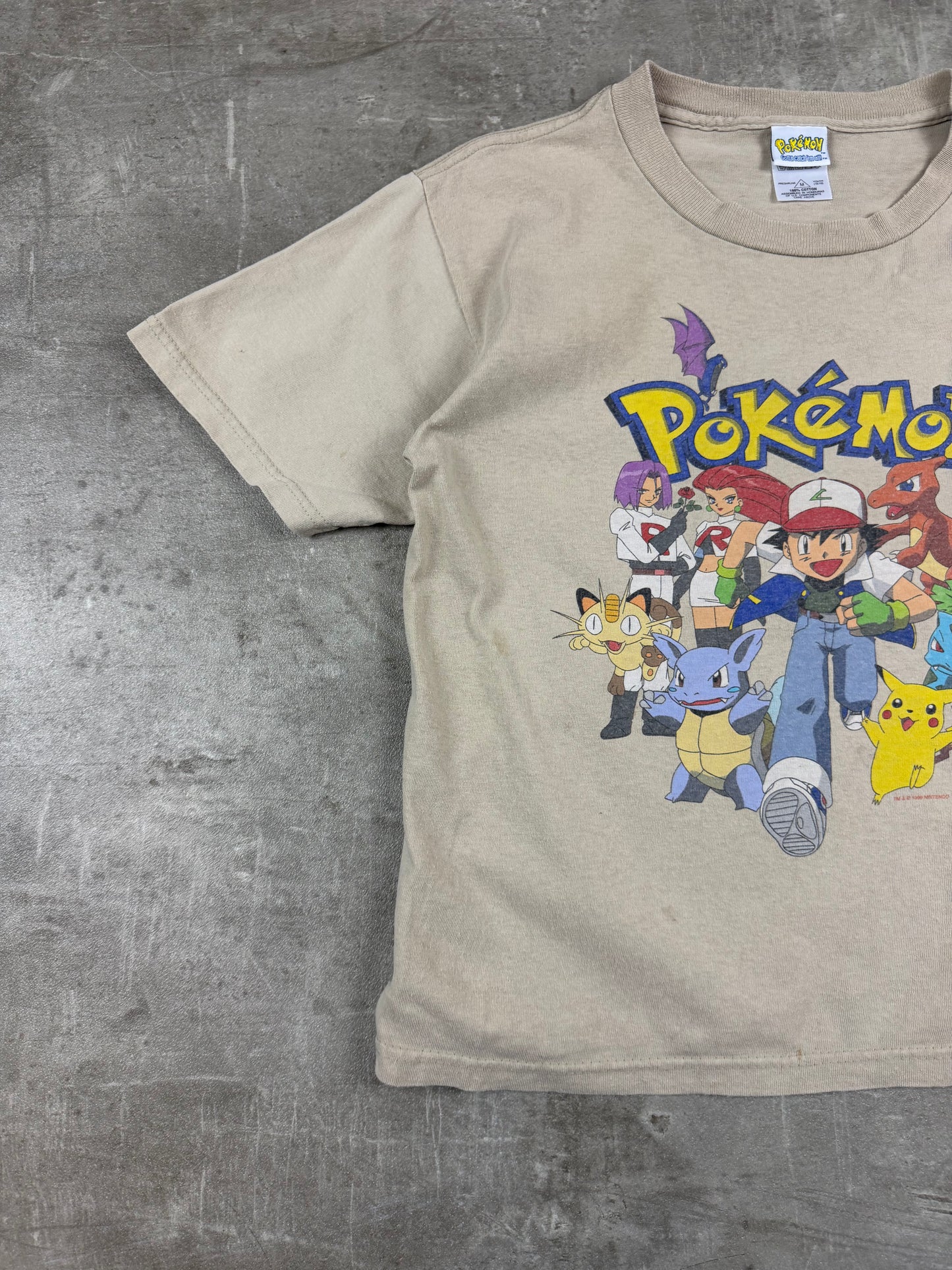 Vintage 1999 Pokémon Character Group Graphic Tee – Beige