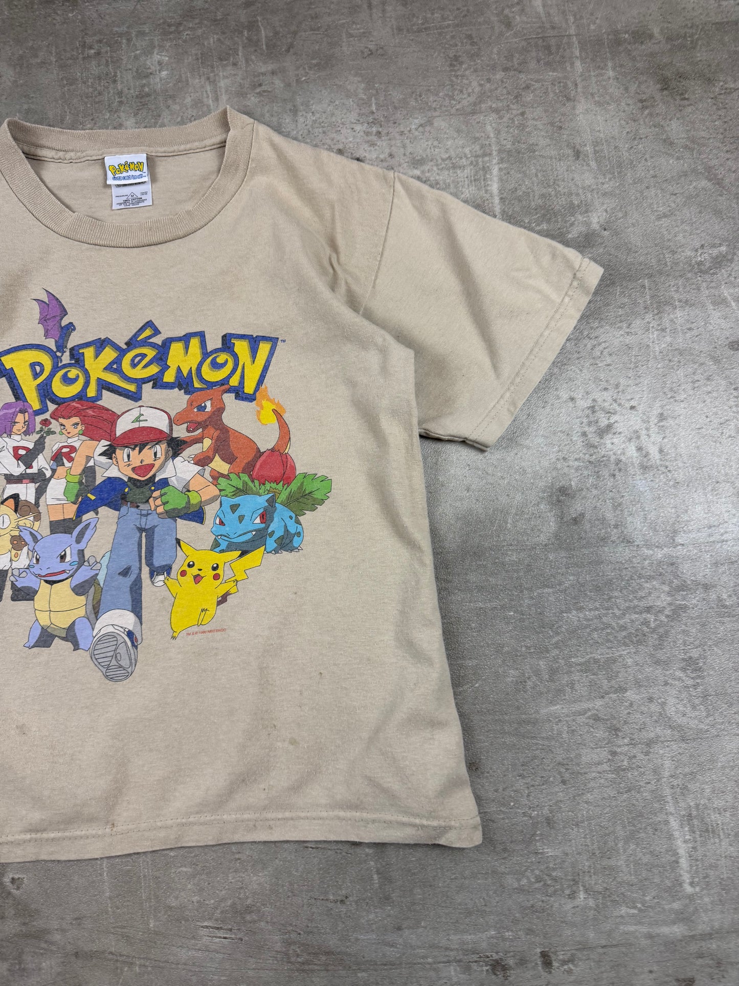 Vintage 1999 Pokémon Character Group Graphic Tee – Beige