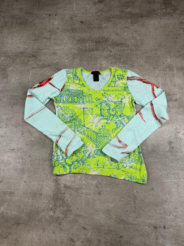 Custo Barcelona Archive "Amsterdam" Graphic Longsleeve - Neon Green / Light Blue