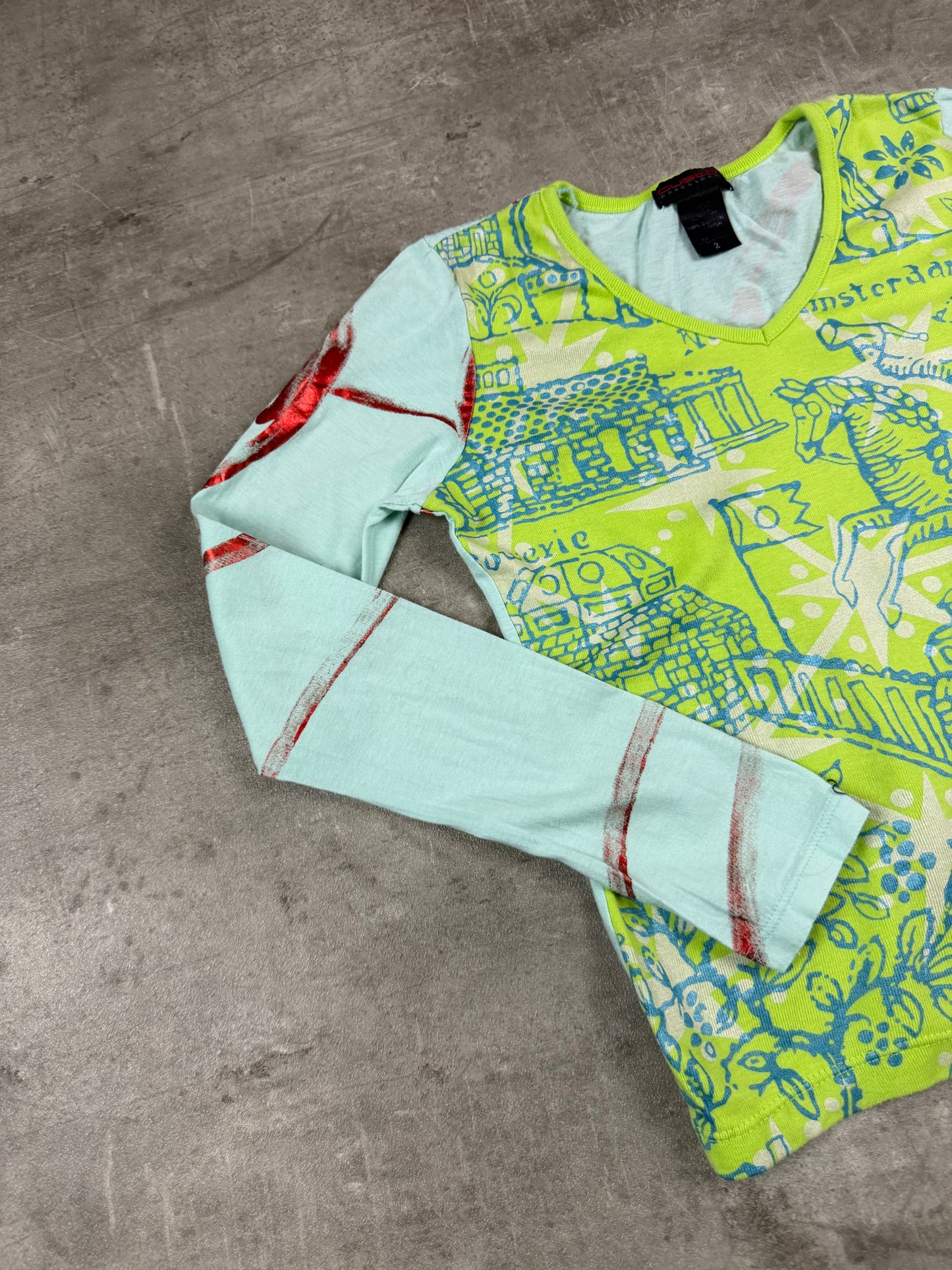 Custo Barcelona Archive "Amsterdam" Graphic Longsleeve - Neon Green / Light Blue