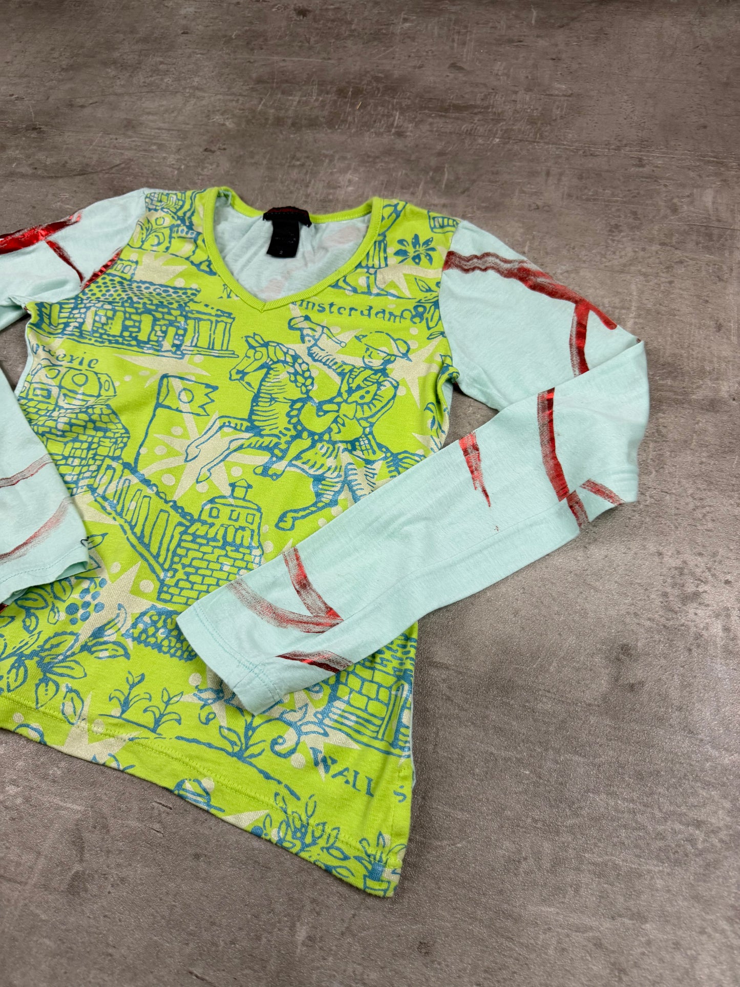 Custo Barcelona Archive "Amsterdam" Graphic Longsleeve - Neon Green / Light Blue