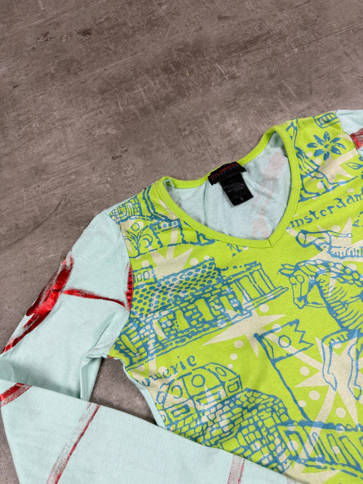 Custo Barcelona Archive "Amsterdam" Graphic Longsleeve - Neon Green / Light Blue