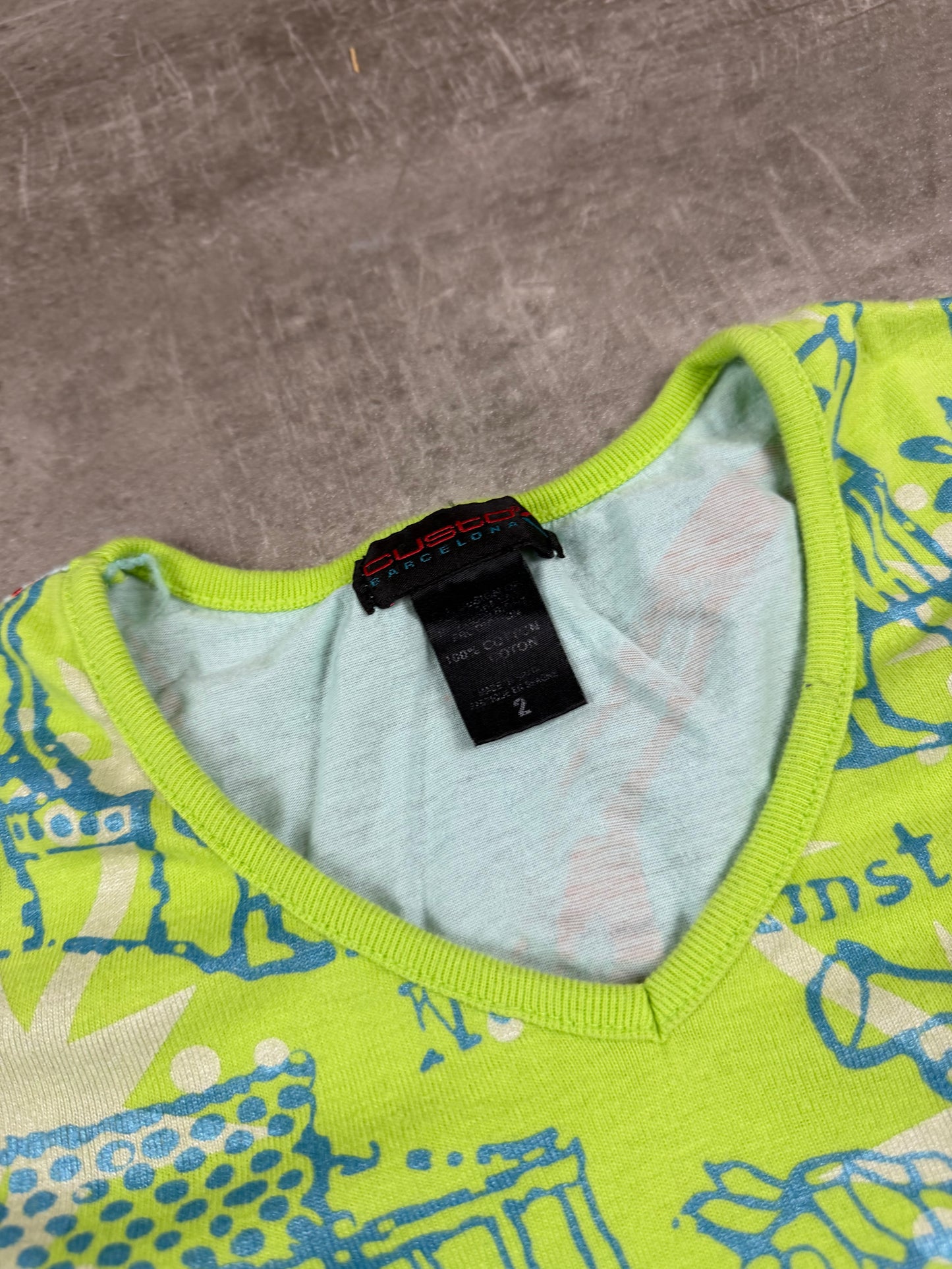 Custo Barcelona Archive "Amsterdam" Graphic Longsleeve - Neon Green / Light Blue