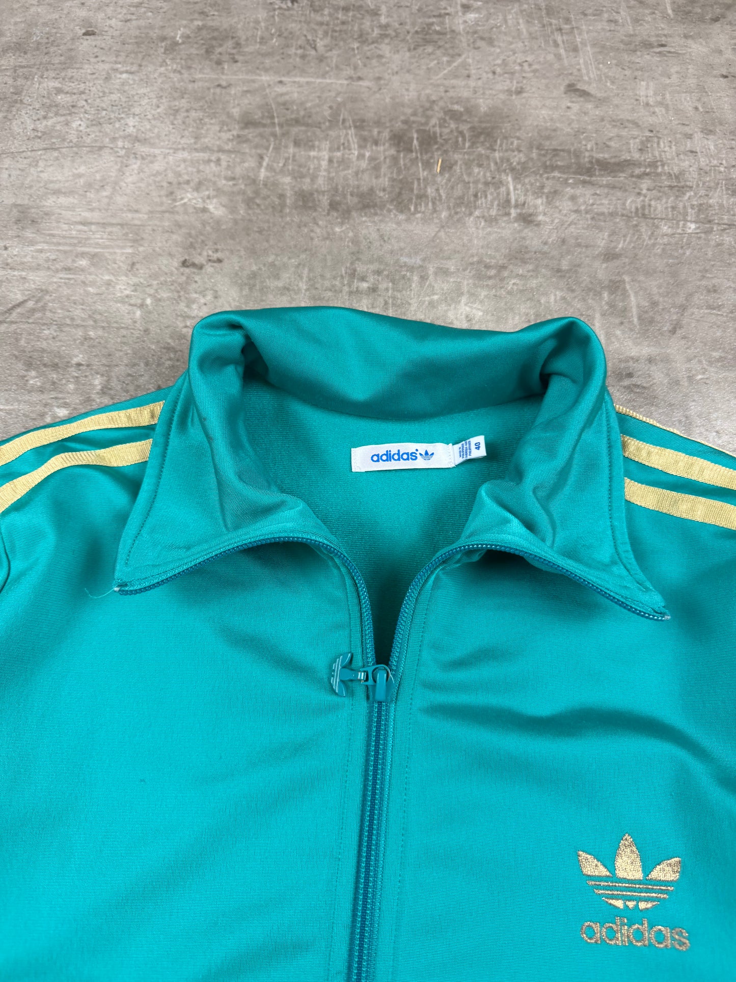 Adidas Retro Three Stripe Trefoil Trackjacket – Teal Gold