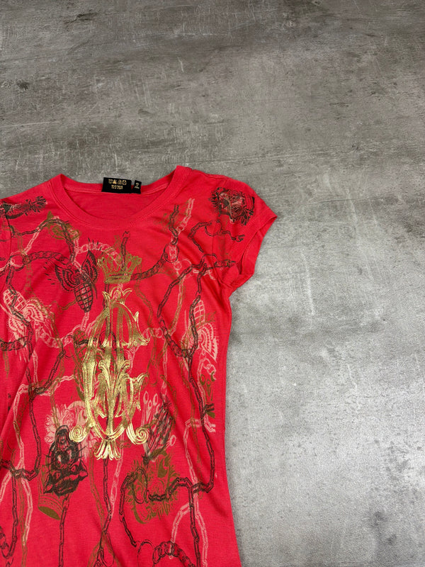Christian Audigier Archive "Crown & Panther" Graphic Mini Dress / Longshirt - Red / Gold