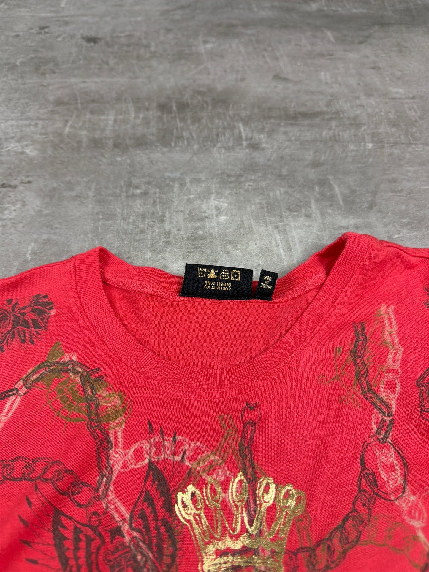 Christian Audigier Archive "Crown & Panther" Graphic Mini Dress / Longshirt - Red / Gold
