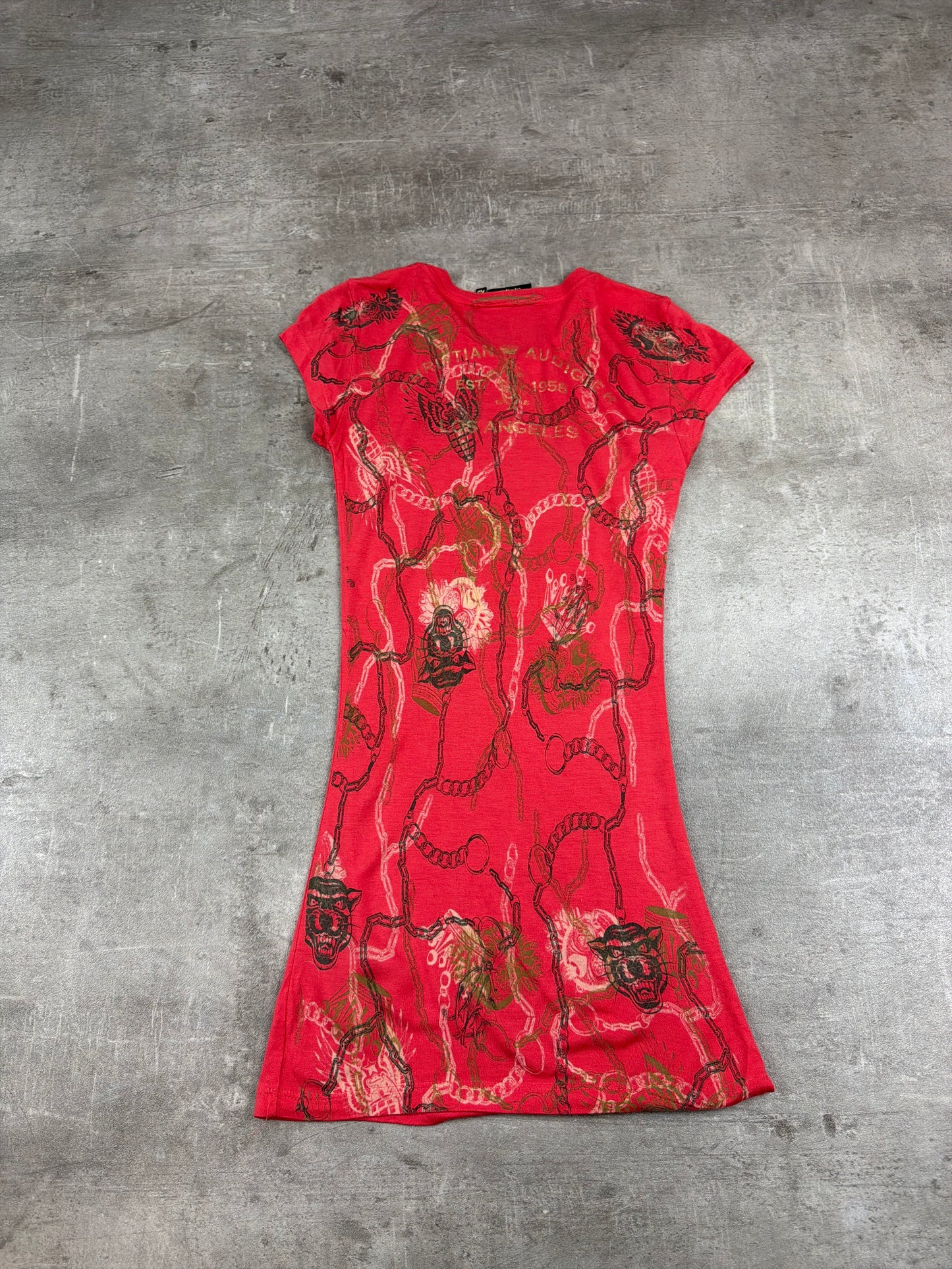Christian Audigier Archive "Crown & Panther" Graphic Mini Dress / Longshirt - Red / Gold