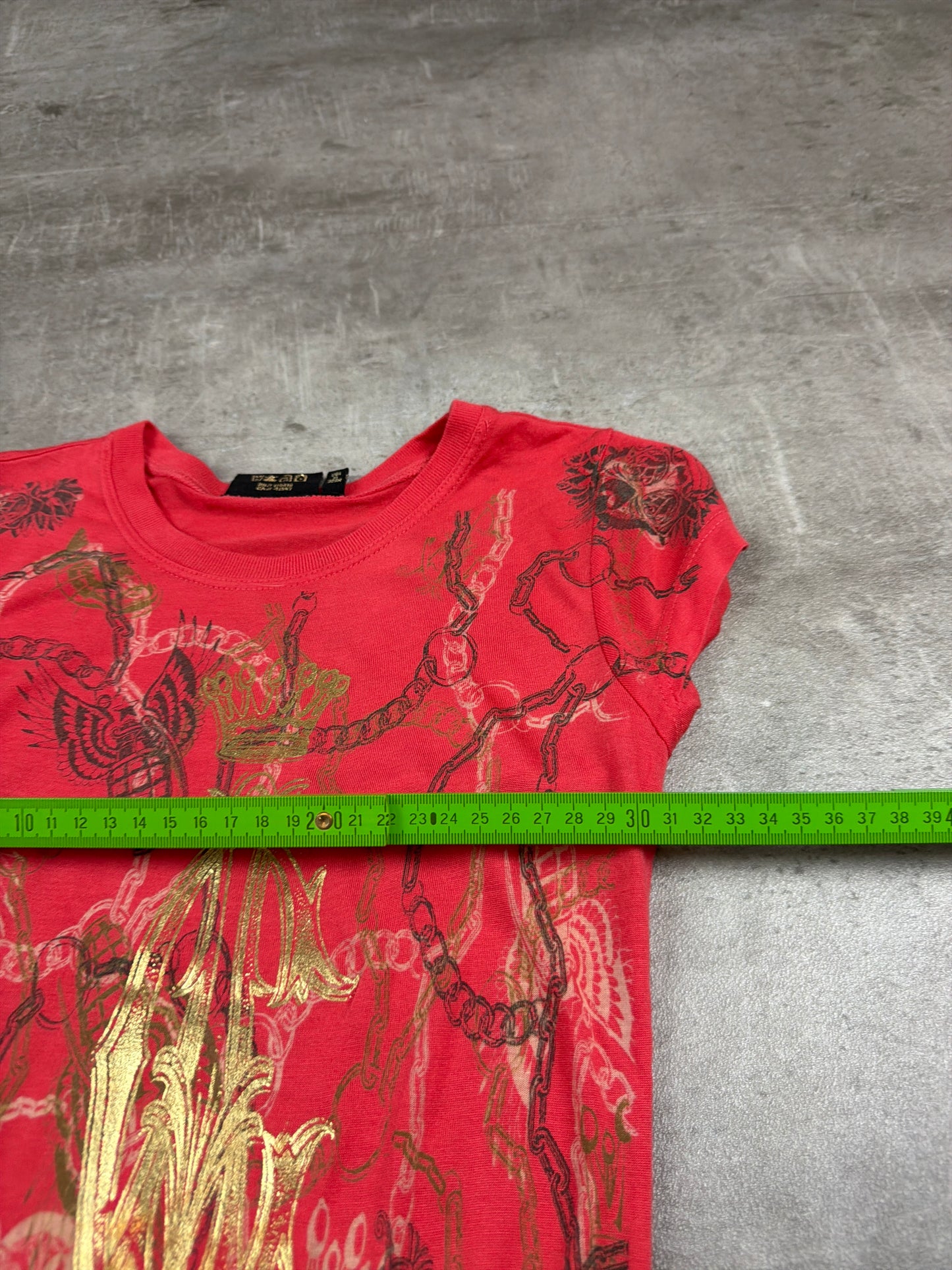 Christian Audigier Archive "Crown & Panther" Graphic Mini Dress / Longshirt - Red / Gold
