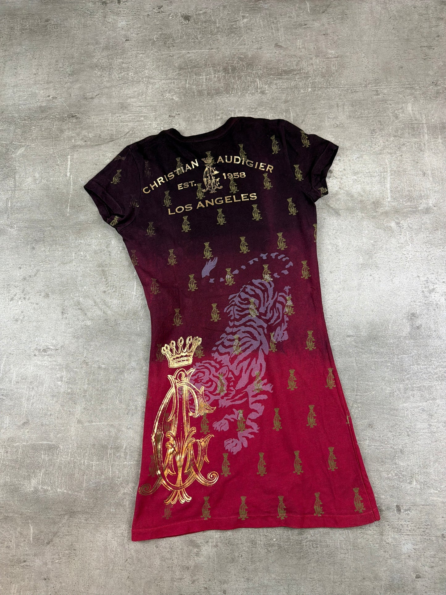 Christian Audigier "The Good Life" Rhinestone Graphic Tee - Burgundy / Multicolor