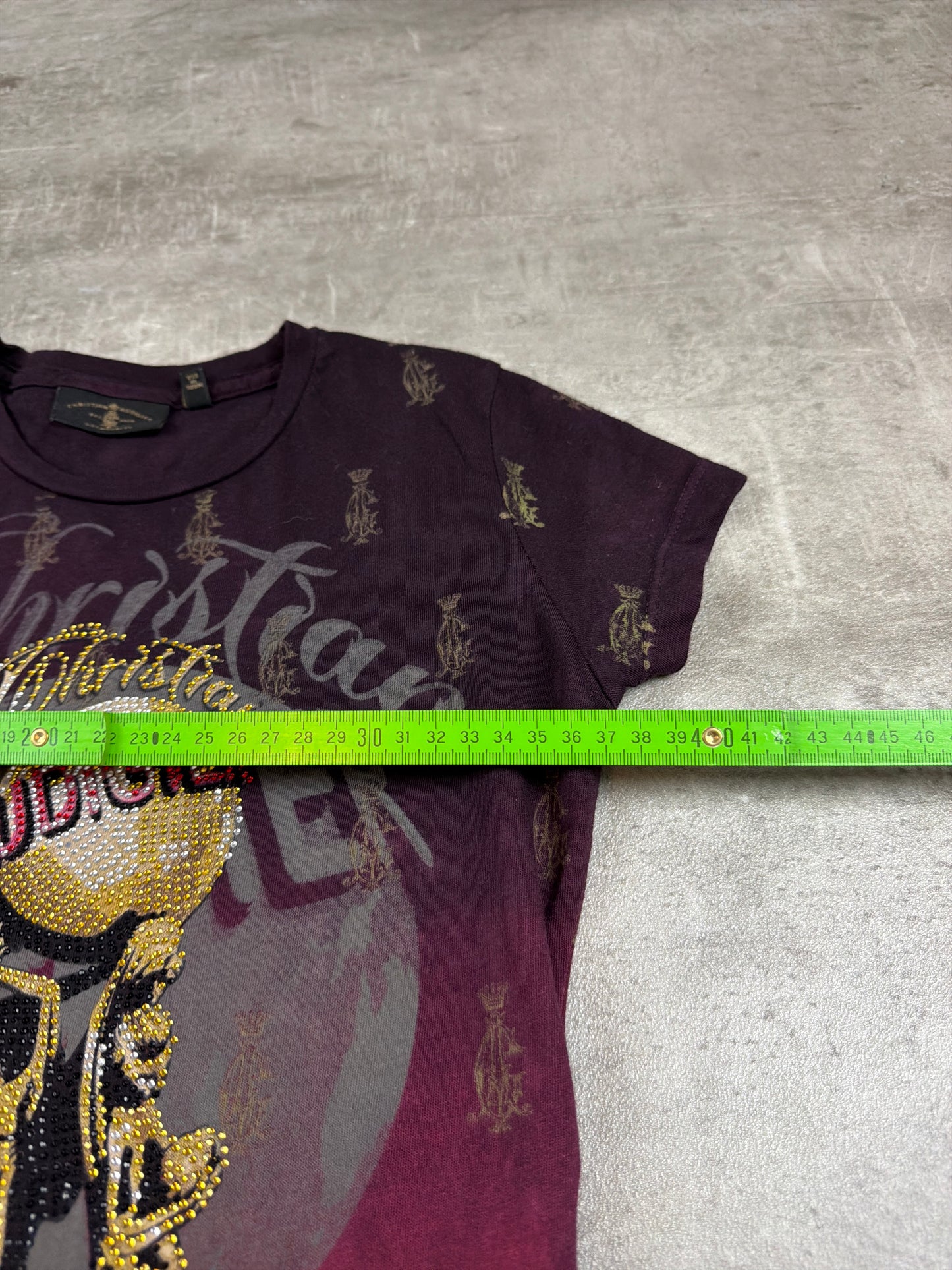 Christian Audigier "The Good Life" Rhinestone Graphic Tee - Burgundy / Multicolor