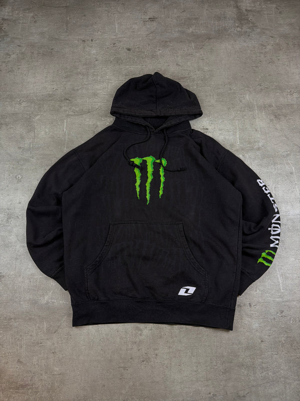 Vintage Monster Energy "Sleeve Print" Hoodie – Black / Cyber Green