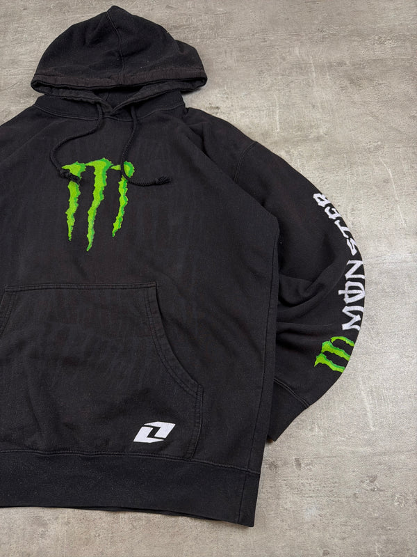 Vintage Monster Energy "Sleeve Print" Hoodie – Black / Cyber Green