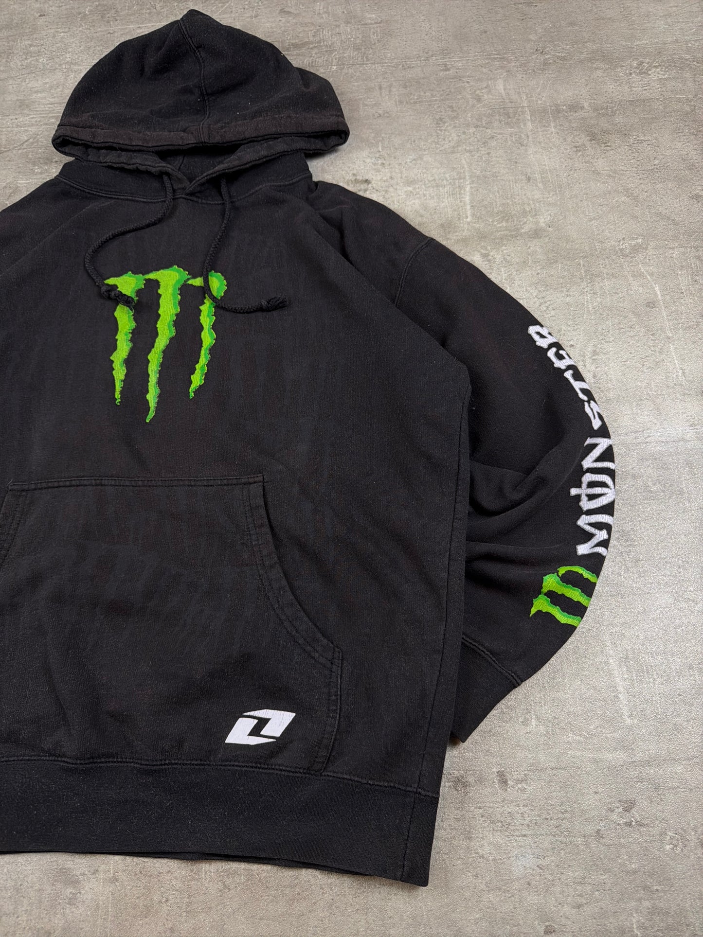 Vintage Monster Energy "Sleeve Print" Hoodie – Black / Cyber Green