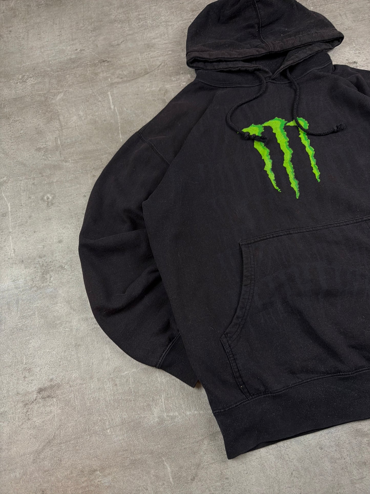 Vintage Monster Energy "Sleeve Print" Hoodie – Black / Cyber Green