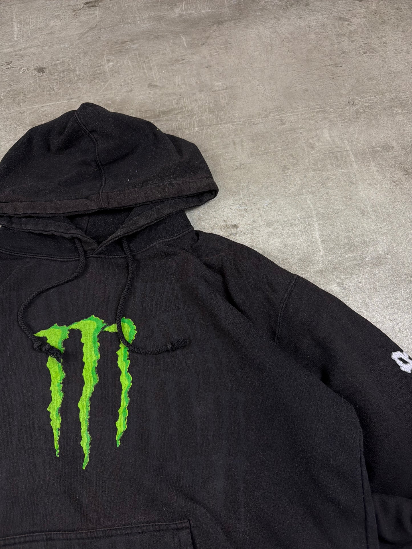 Vintage Monster Energy "Sleeve Print" Hoodie – Black / Cyber Green