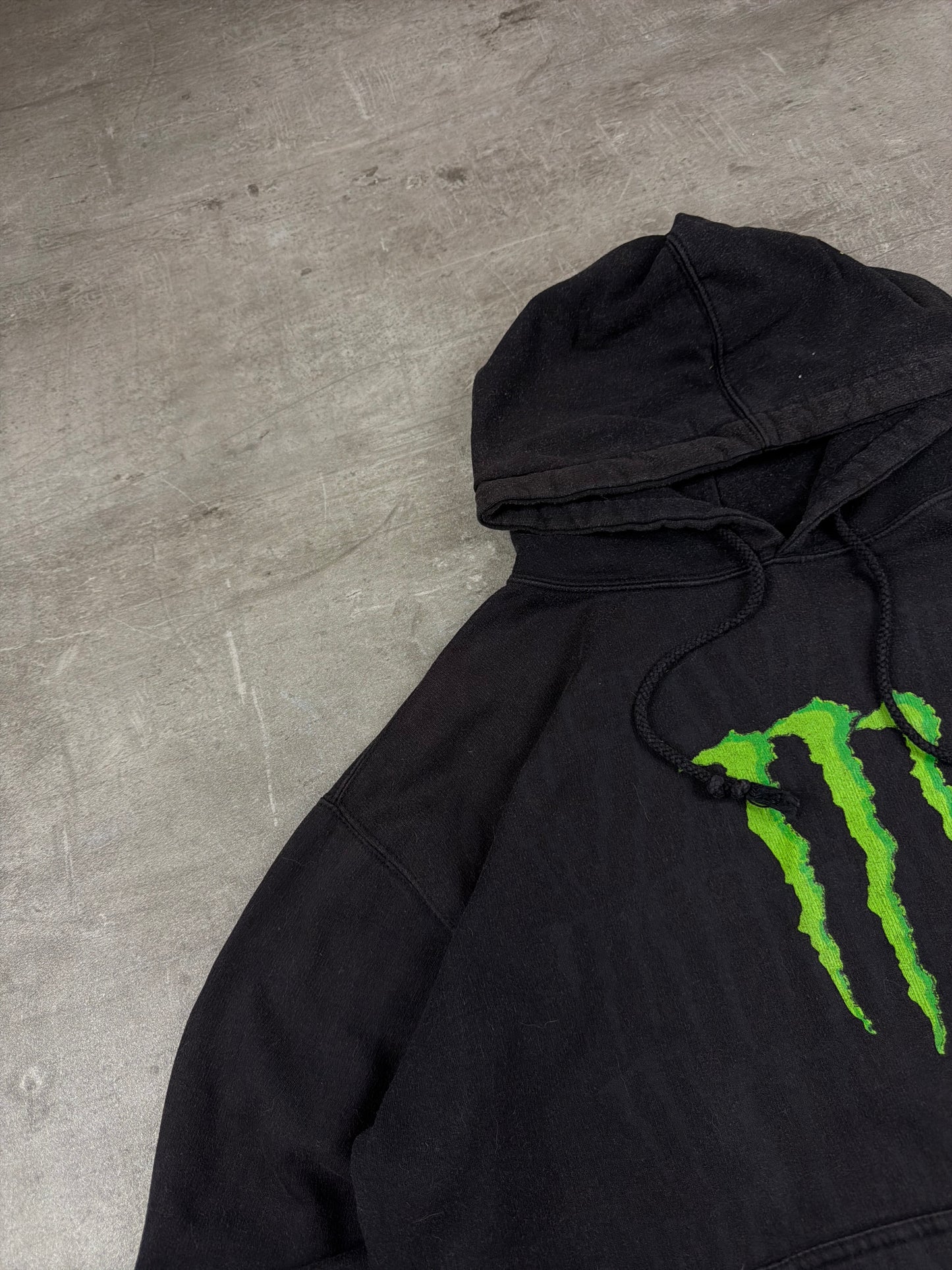 Vintage Monster Energy "Sleeve Print" Hoodie – Black / Cyber Green