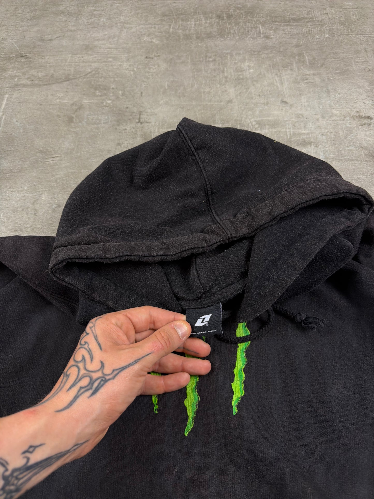 Vintage Monster Energy "Sleeve Print" Hoodie – Black / Cyber Green