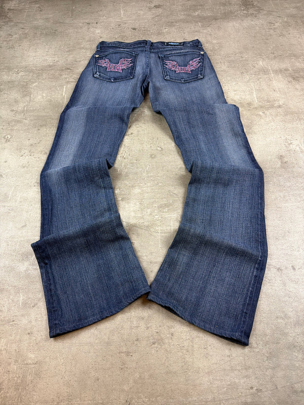 Rock Revival / Rock & Republic Vintage Y2K "Jagger" Strass Flare Jeans - Dark Blue