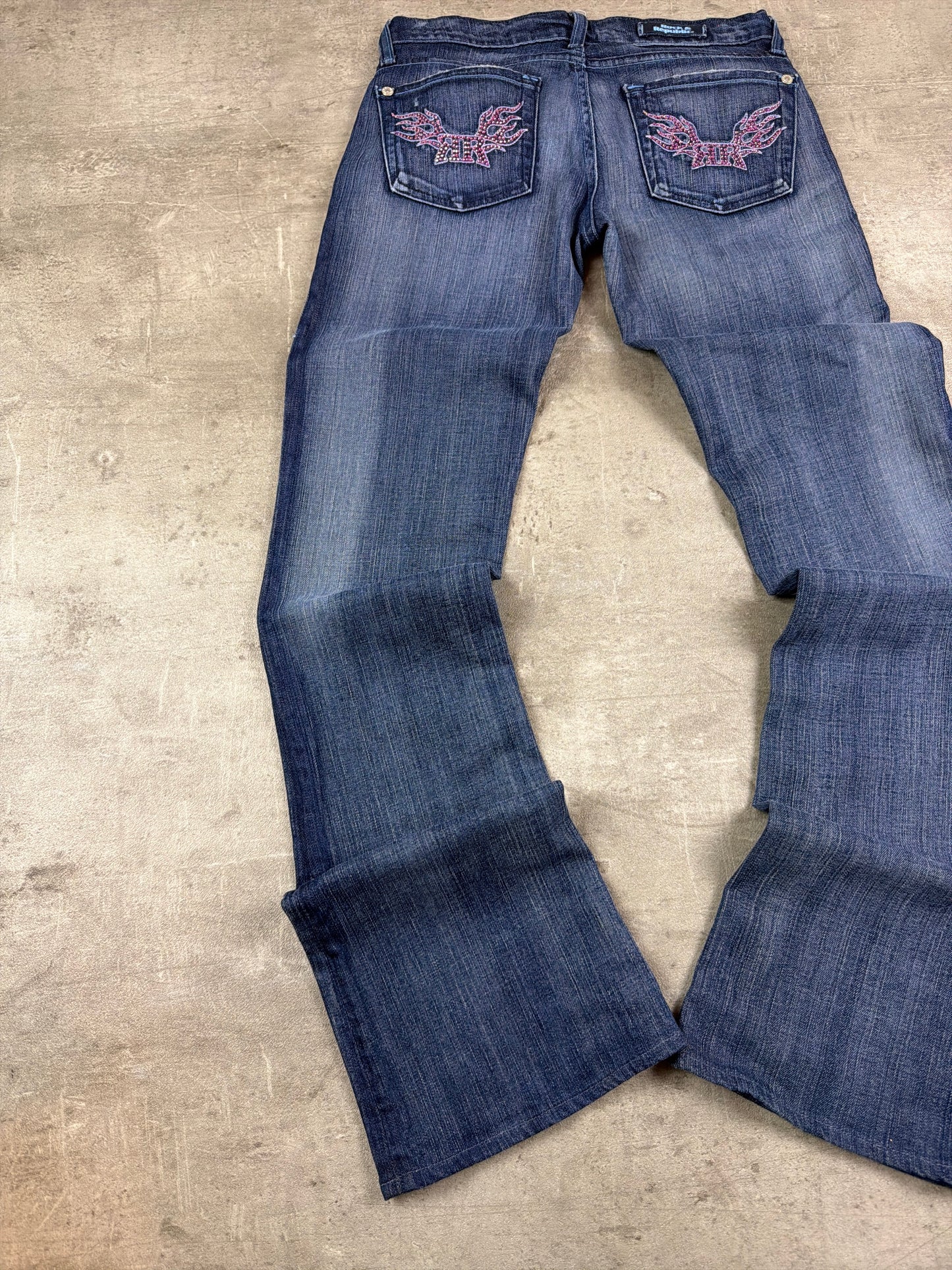 Rock Revival / Rock & Republic Vintage Y2K "Jagger" Strass Flare Jeans - Dark Blue