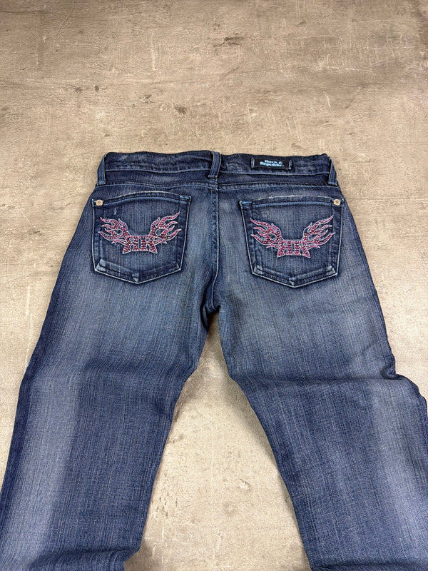 Rock Revival / Rock & Republic Vintage Y2K "Jagger" Strass Flare Jeans - Dark Blue