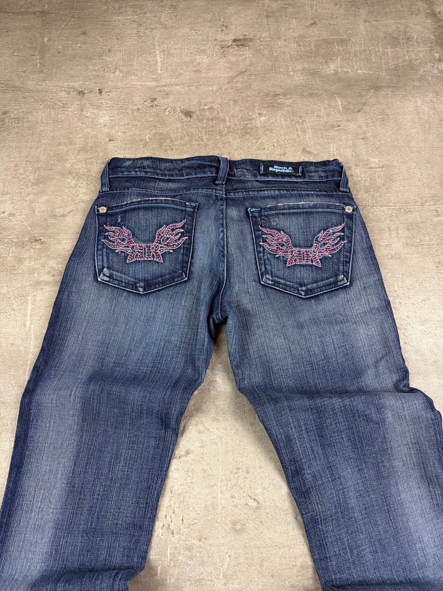 Rock Revival / Rock & Republic Vintage Y2K "Jagger" Strass Flare Jeans - Dark Blue
