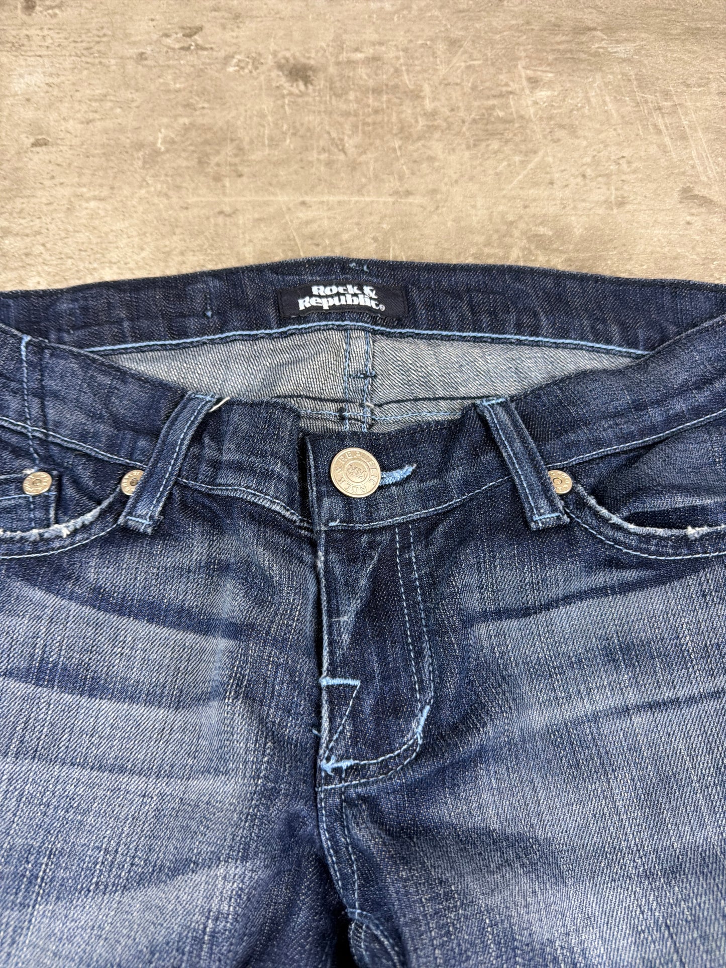 Rock Revival / Rock & Republic Vintage Y2K "Jagger" Strass Flare Jeans - Dark Blue