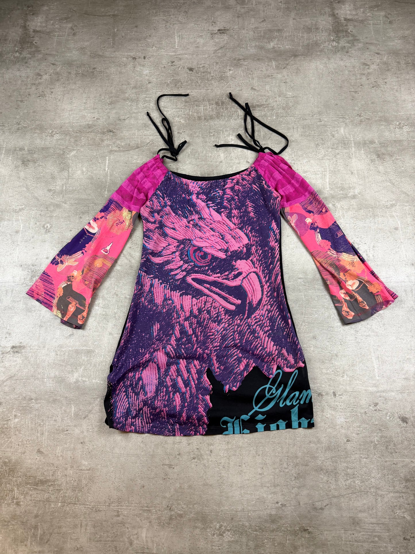 Custo Barcelona Archive Eagle Print Longsleeve Dress - Pink/Multicolor