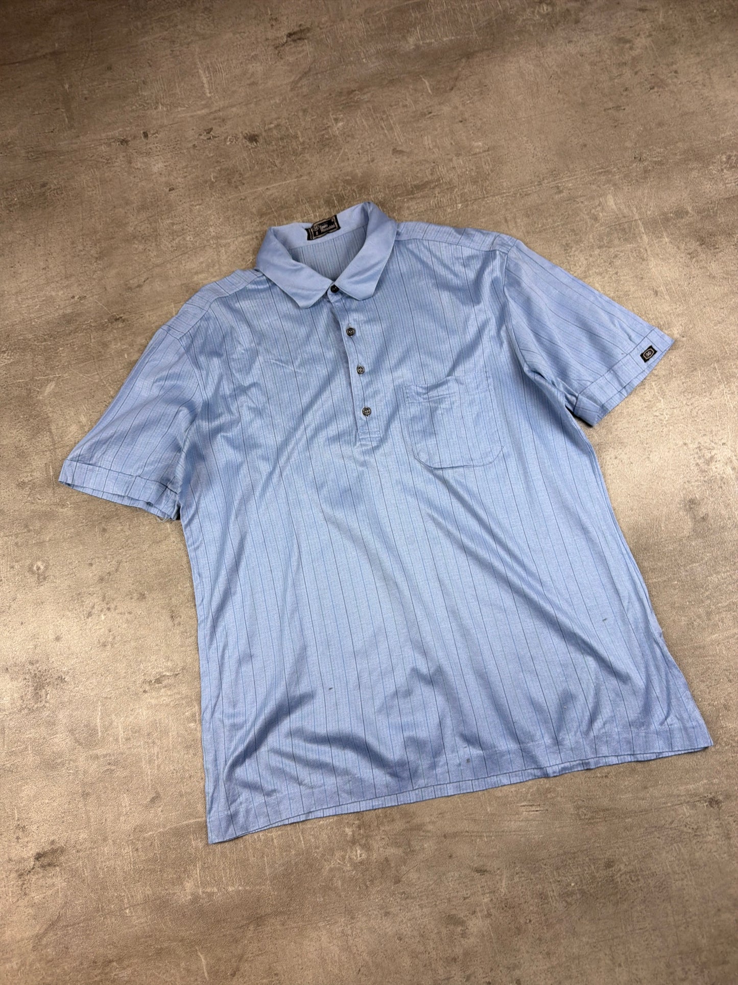 Vintage Ennio Muracchini Striped Knit Polo Shirt - Baby Blue
