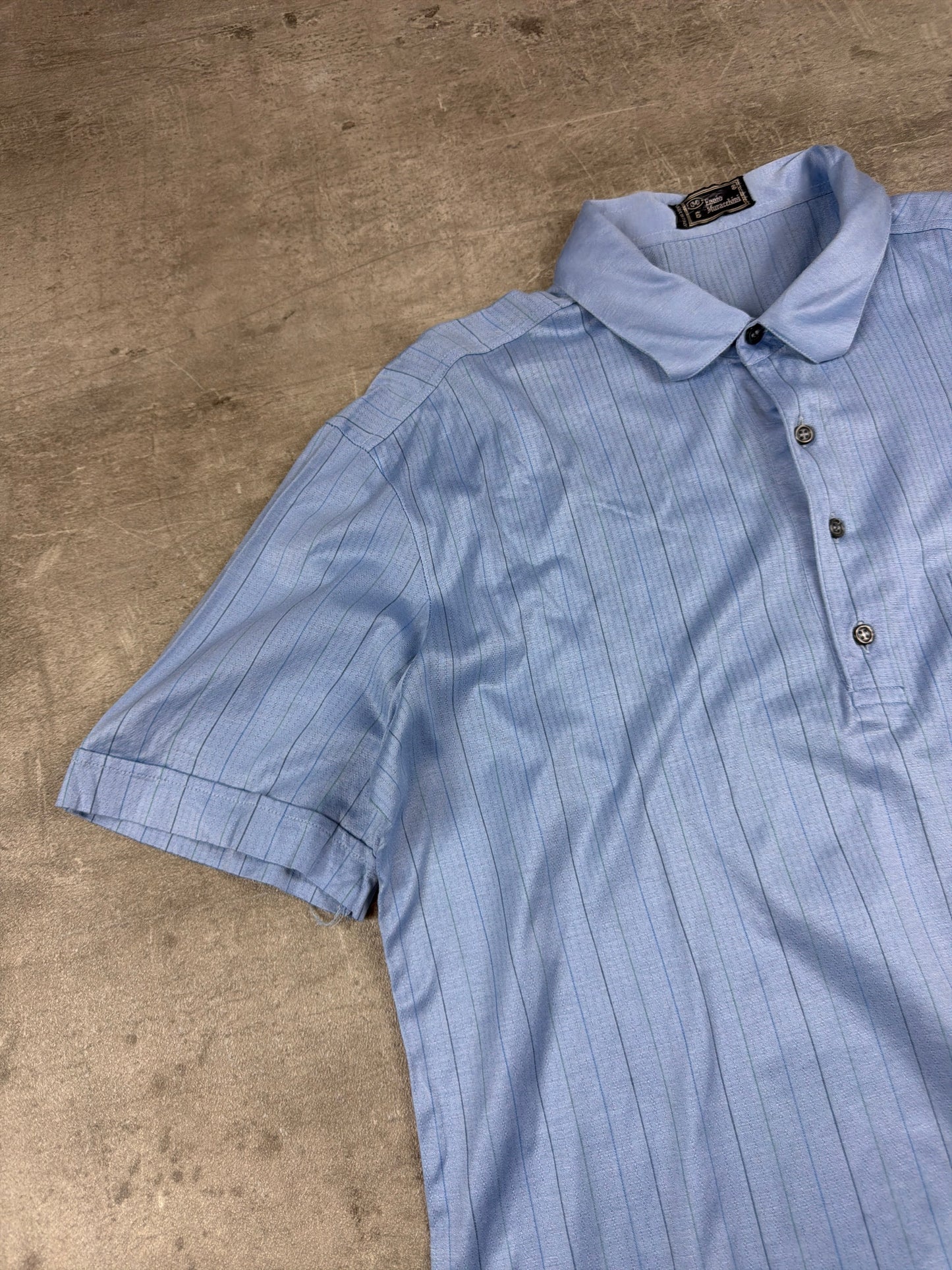 Vintage Ennio Muracchini Striped Knit Polo Shirt - Baby Blue