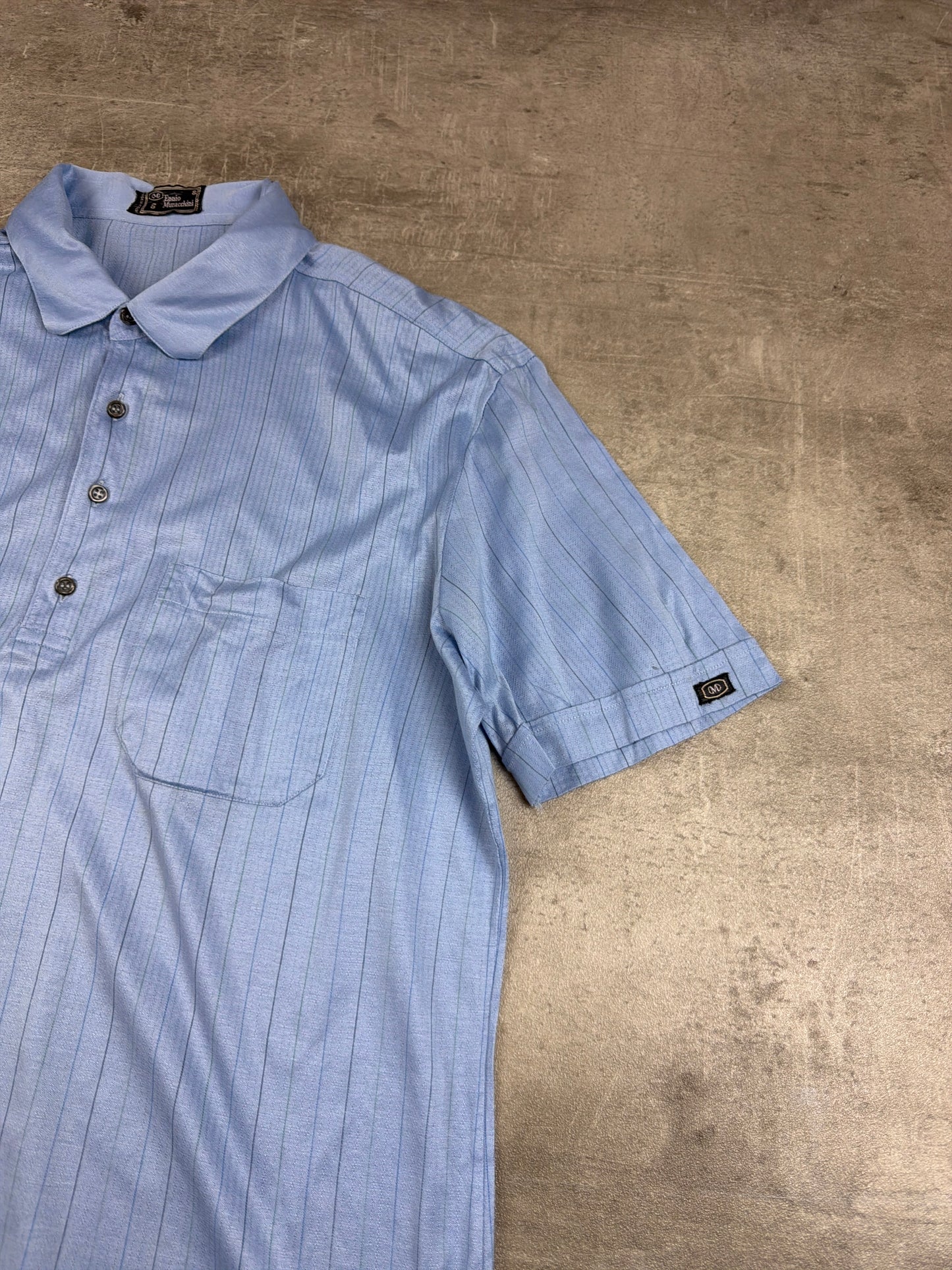 Vintage Ennio Muracchini Striped Knit Polo Shirt - Baby Blue