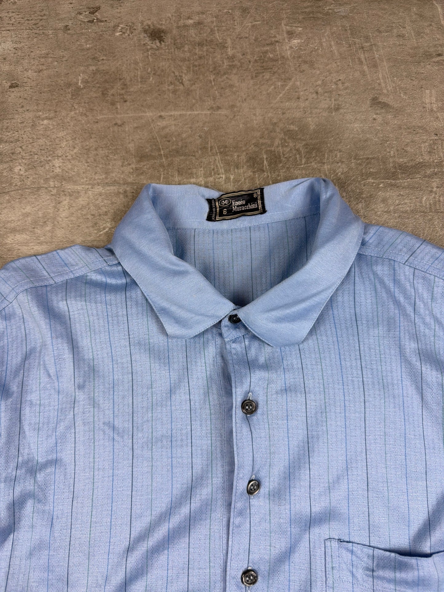 Vintage Ennio Muracchini Striped Knit Polo Shirt - Baby Blue