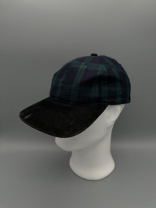 Vintage Plaid & Corduroy Strapback Cap - Dark Green / Navy / Black