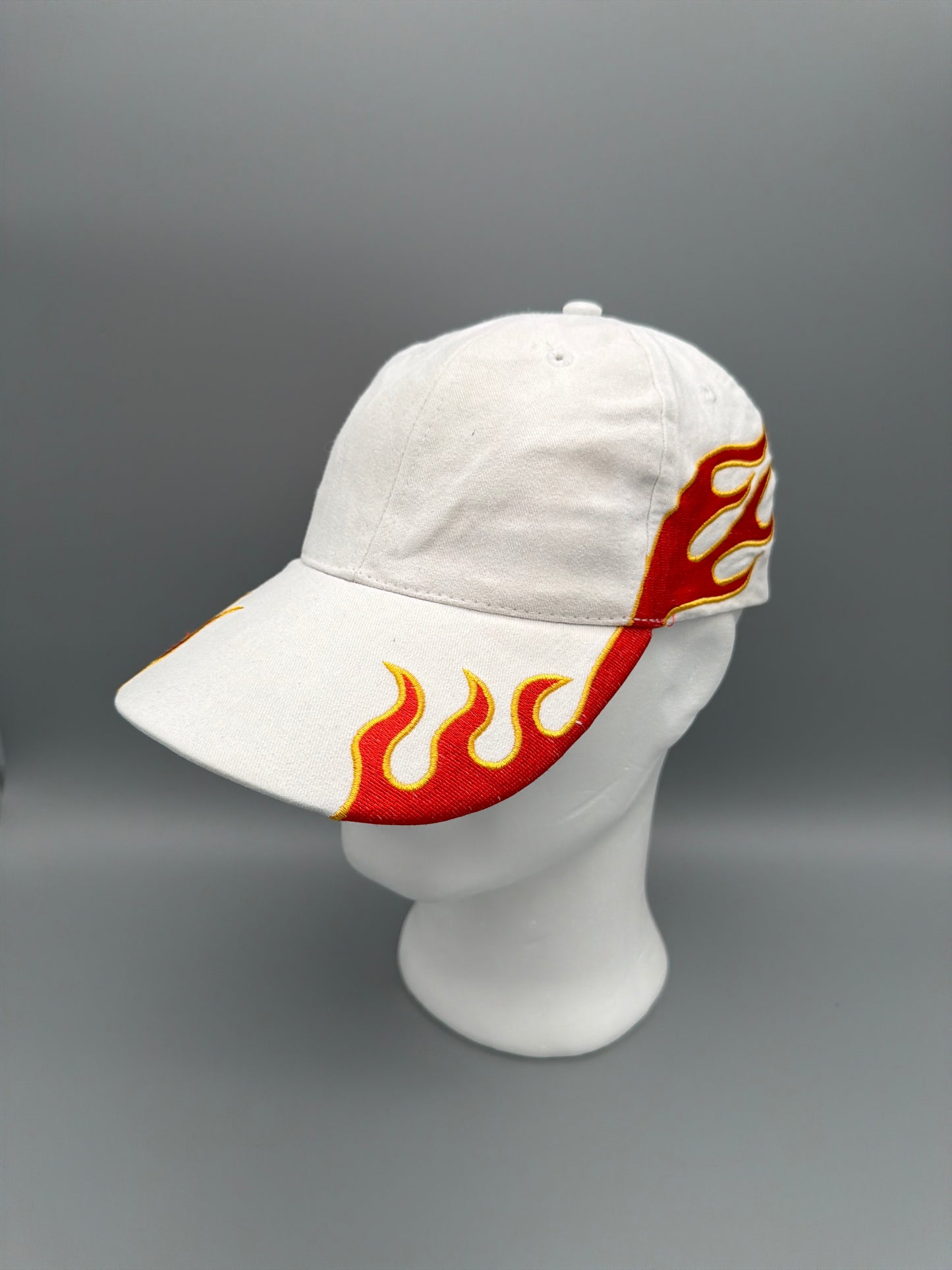 Y2K Flame Embroidered Racing Cap – White / Red