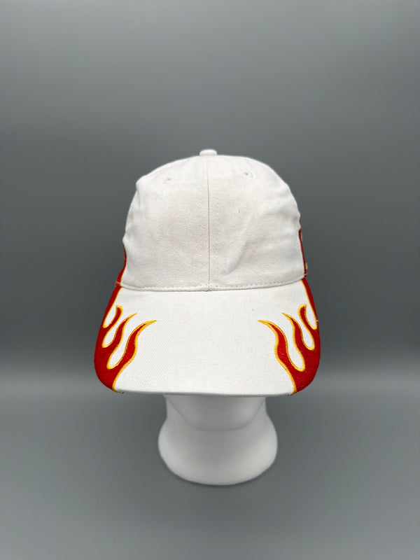 Y2K Flame Embroidered Racing Cap – White / Red