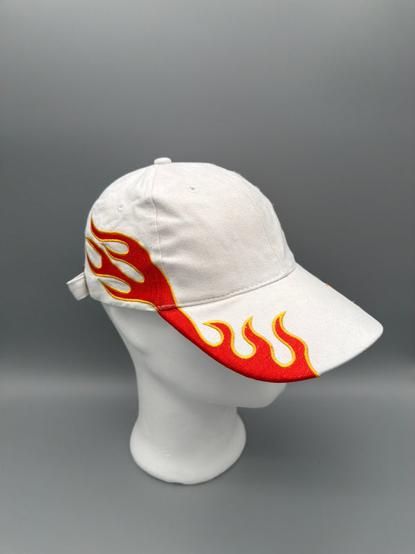 Y2K Flame Embroidered Racing Cap – White / Red