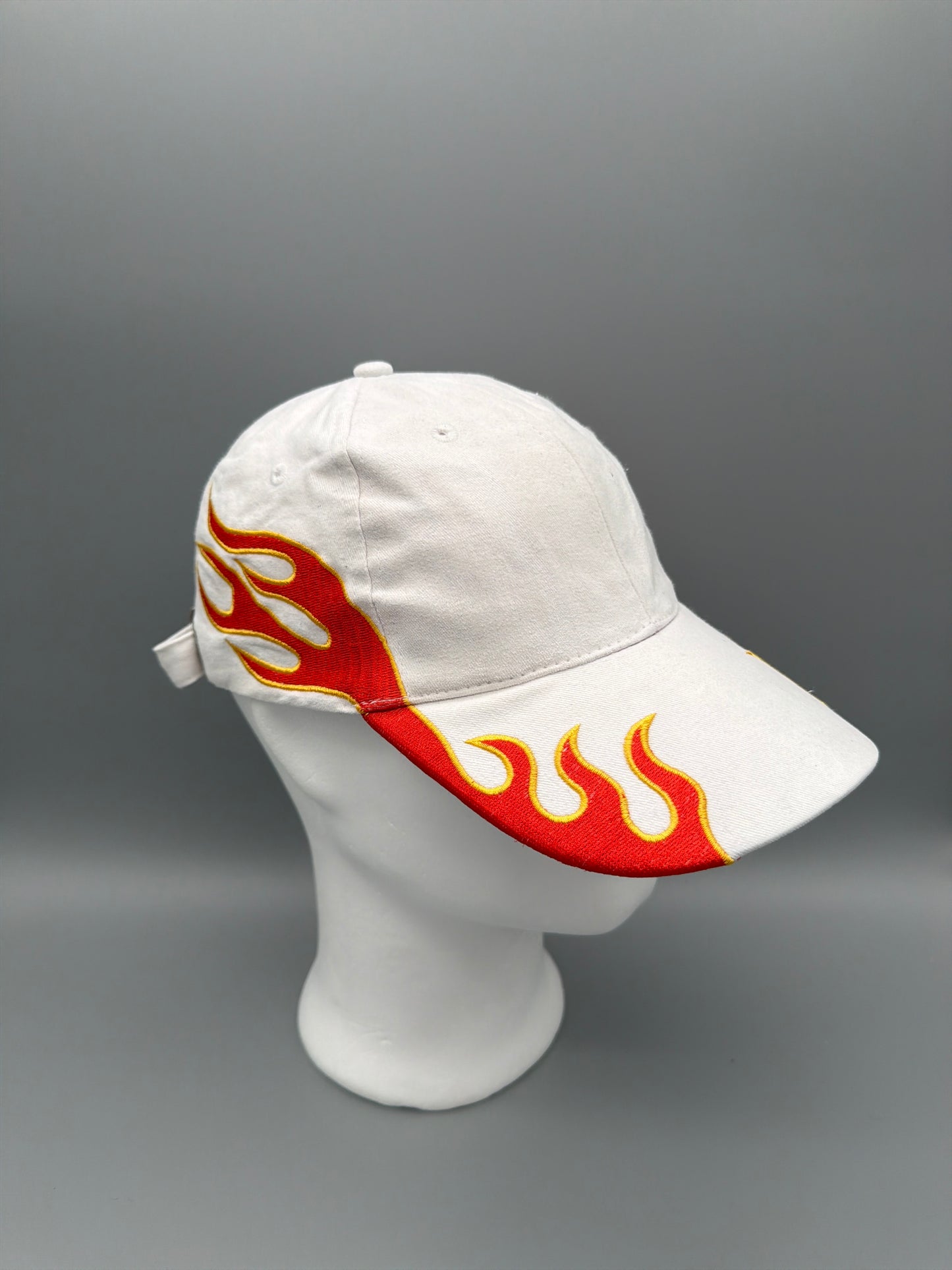 Y2K Flame Embroidered Racing Cap – White / Red