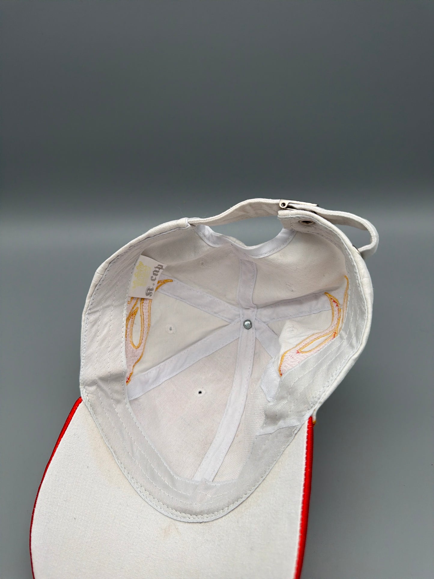 Y2K Flame Embroidered Racing Cap – White / Red