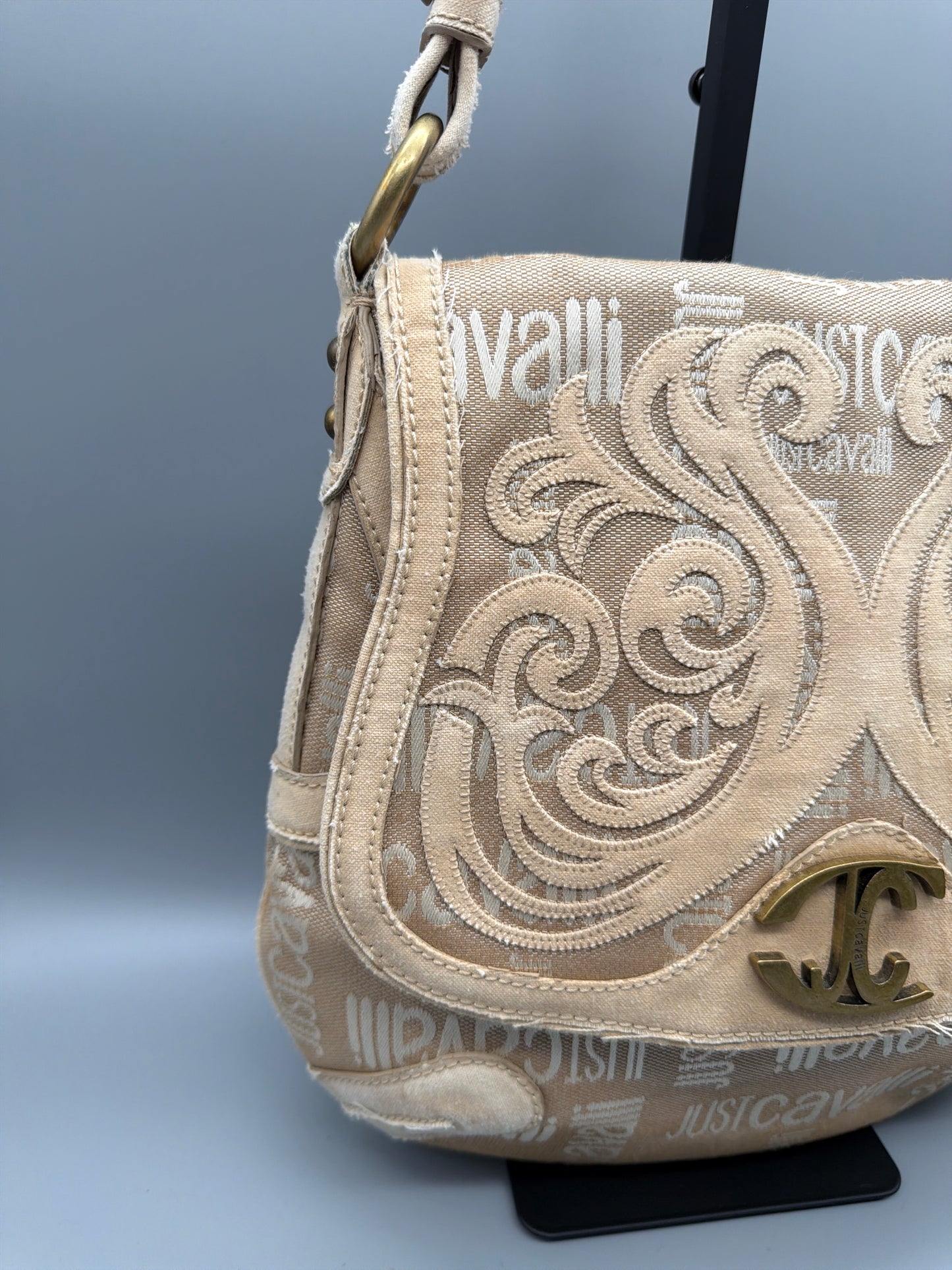 Just Cavalli Archive Monogram Suede Detail Shoulder Bag - Beige / Sand