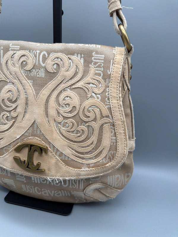 Just Cavalli Archive Monogram Suede Detail Shoulder Bag - Beige / Sand