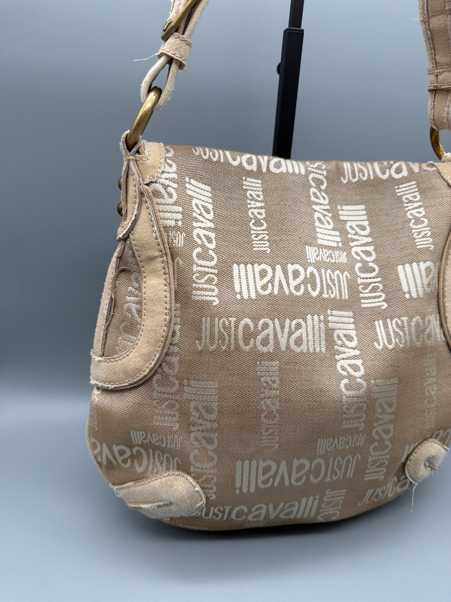 Just Cavalli Archive Monogram Suede Detail Shoulder Bag - Beige / Sand